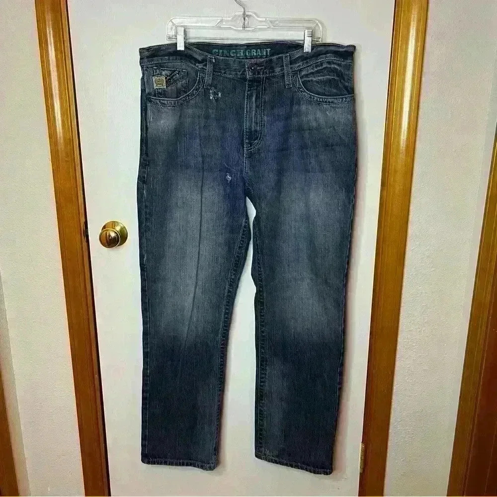 Cinch Grant Straight Leg Denim Jeans Men 38x32 Blue‎ Distressed Relaxed Cowboy